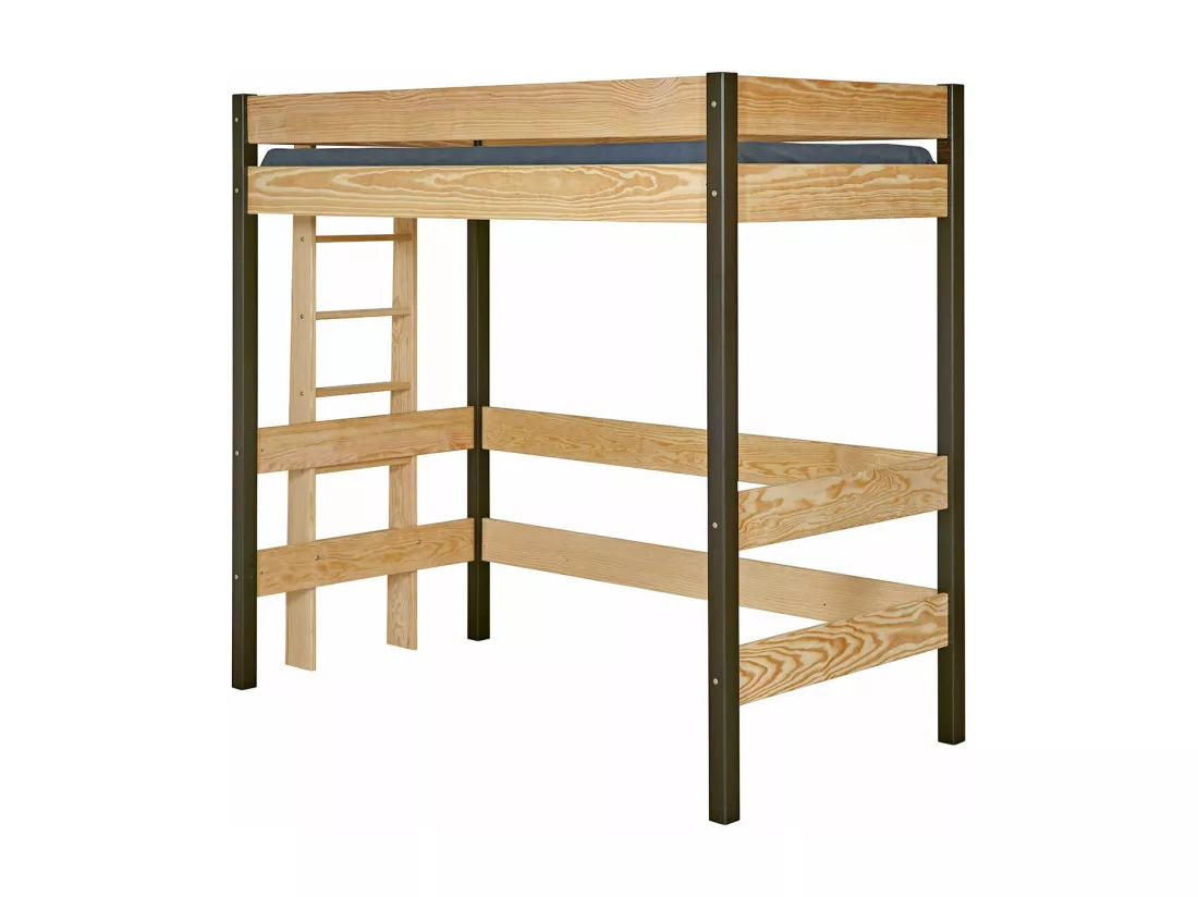 Lit mezzanine 90x190 cm bois massif noir et bois TINO