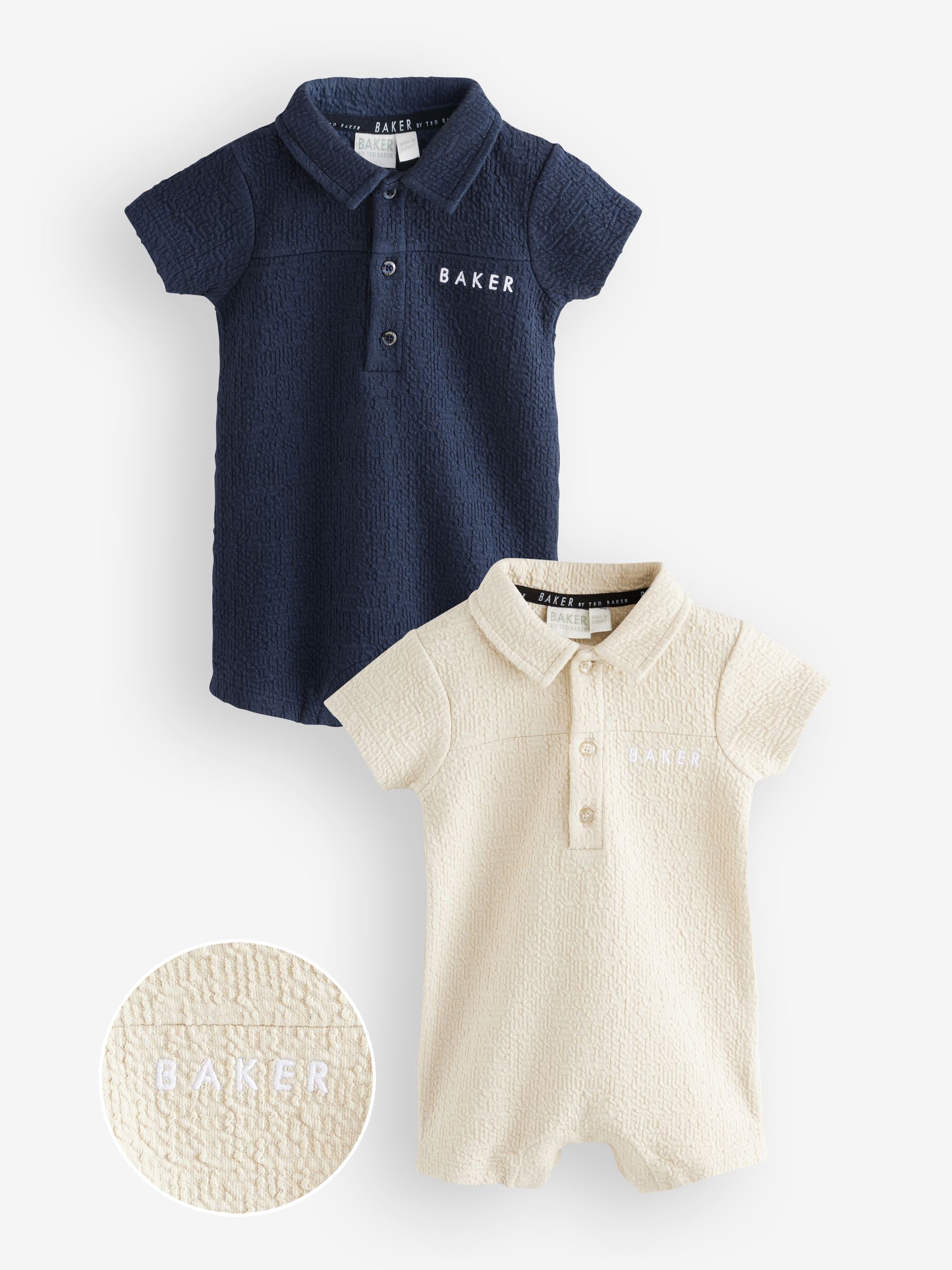 Baker by Ted Baker marineblauwe/kiezelkleurige rompers met textuur verpakking van 2