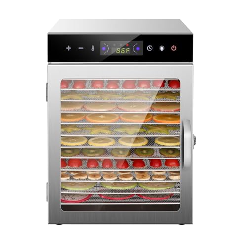 MOOTACO Deshydrateur Alimentaire,Séchoir à fruits 12 plateaux en acier inoxydable avec commande tactile et éclairage,800W séchage des aliments,24H,réglage de la température : Cuisine et Maison