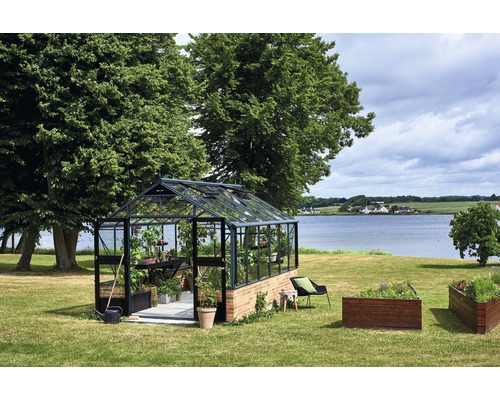 JULIANA Premium kas 13,0 m² 3 mm veiligheidsglas voor metselwerkfundament 296 x 439 cm antraciet/zwart