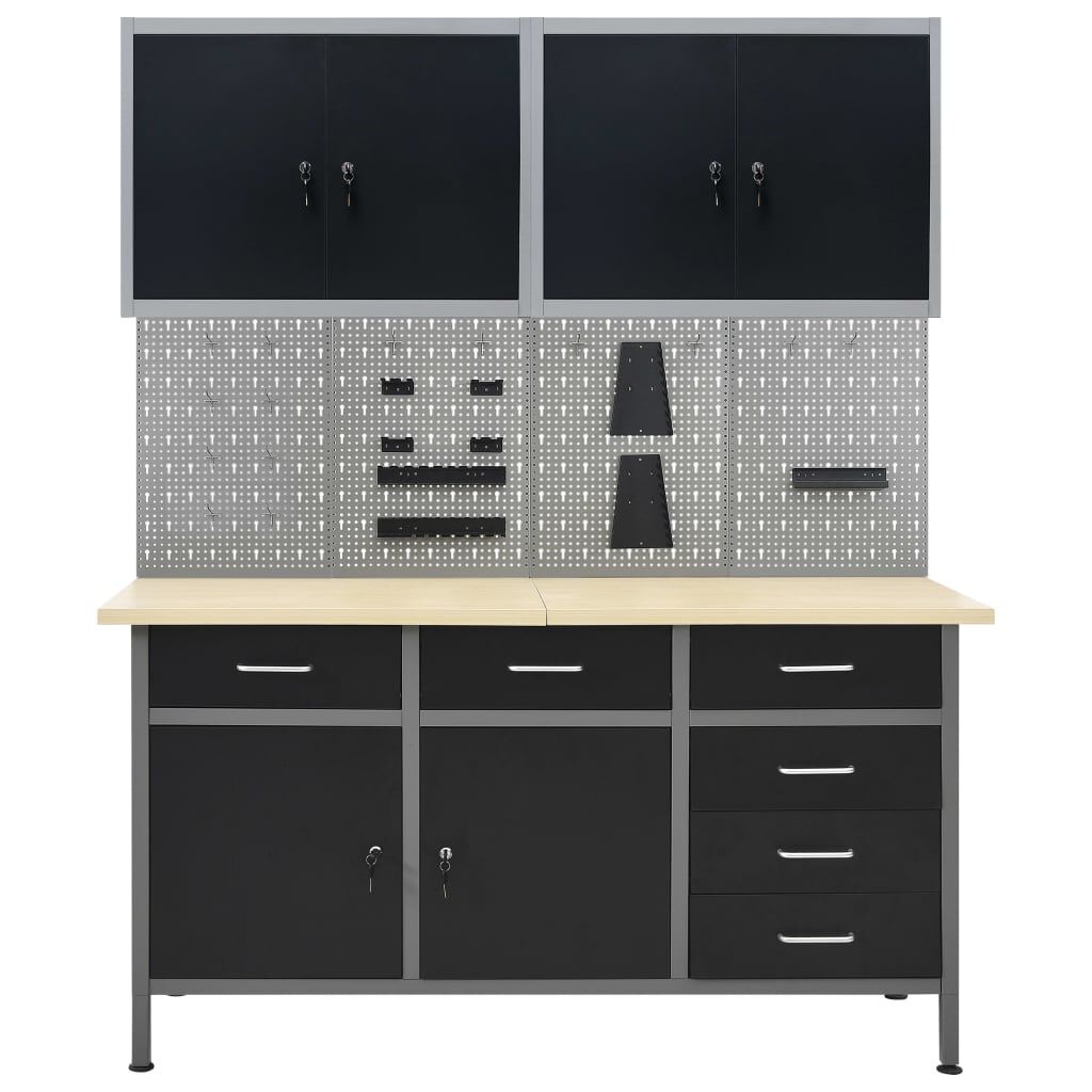 vidaXL Werktafel met 4 Wandpanelen en 2 Kasten