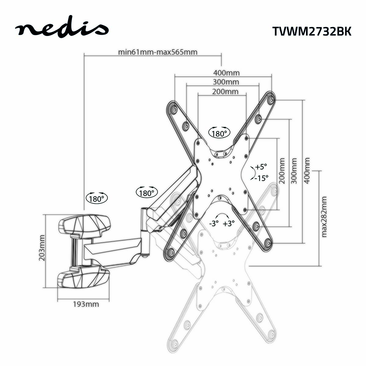 Nedis TVWM2732BK Verticale TV-Muurbeugel