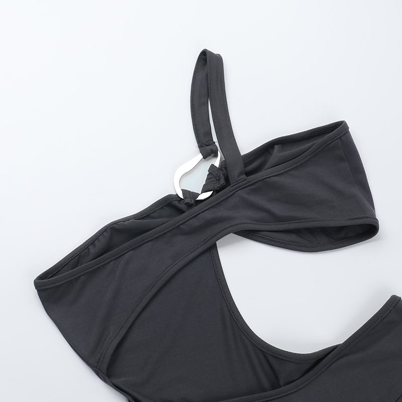 Alizio - Mouwloze jumpsuit met één schouder, effen uitgesneden, open rug en uitlopende pijpen