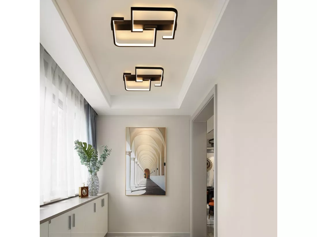 NETTLIFE Plafonnier LED Plafonnier Noir 19W 30CM Moderne Blanc Chaud 3000K Design Géométrique