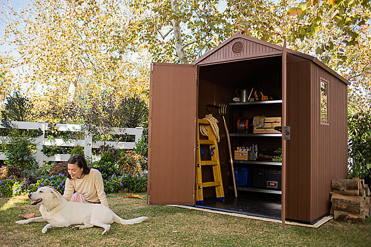 Abri de jardin + plancher Keter Darwin 66 en résine coloris marron ép.16 mm surface extérieure 4 m²