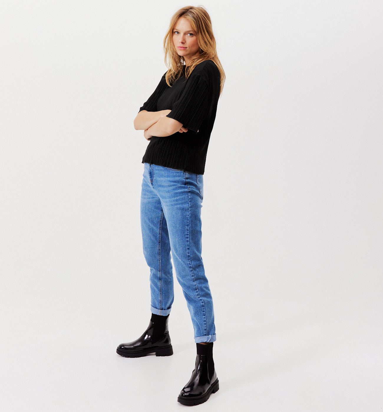 T-shirt plissé Femme - Noir