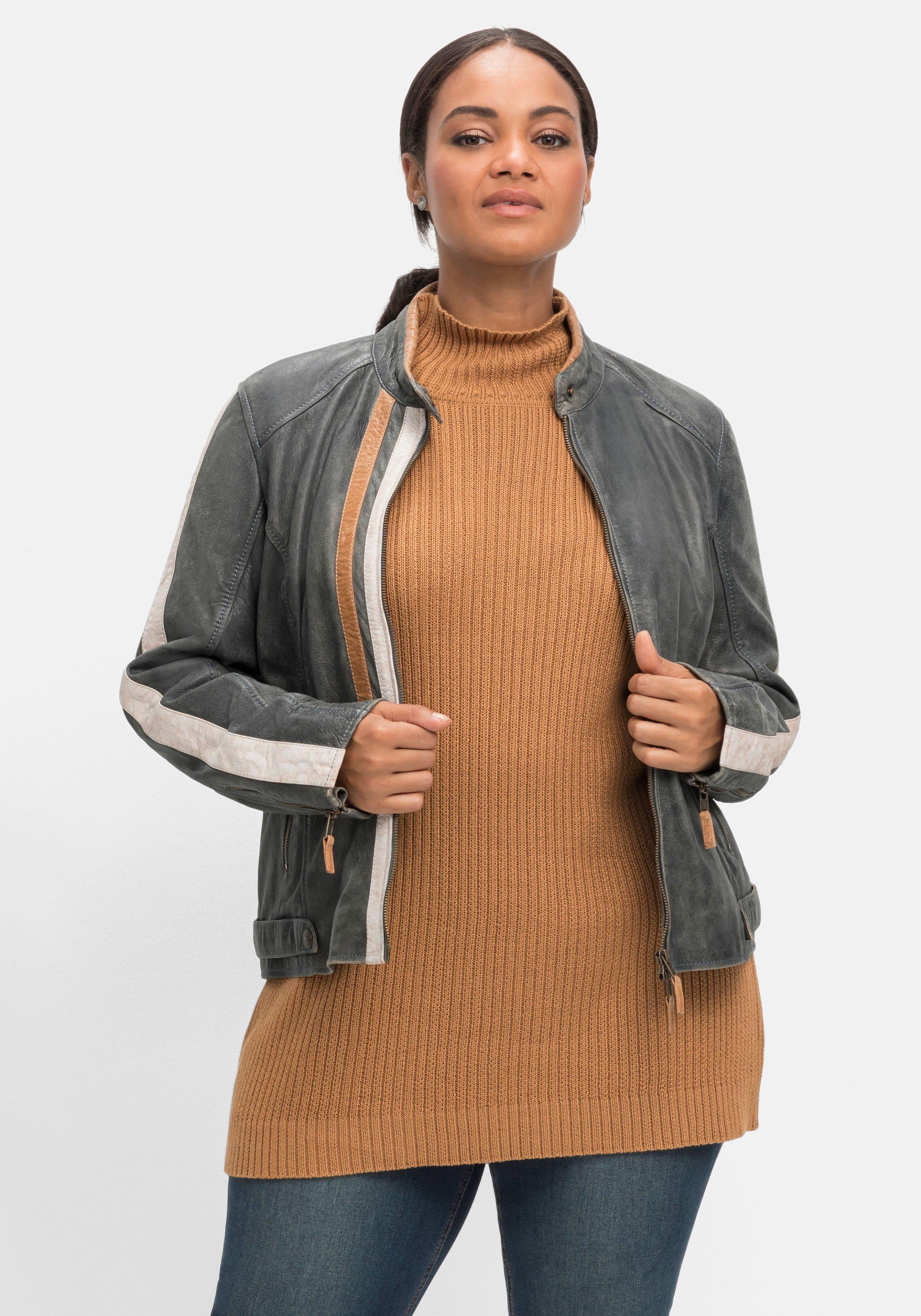 Lederjacke im Biker-Stil, mit Kontraststreifen