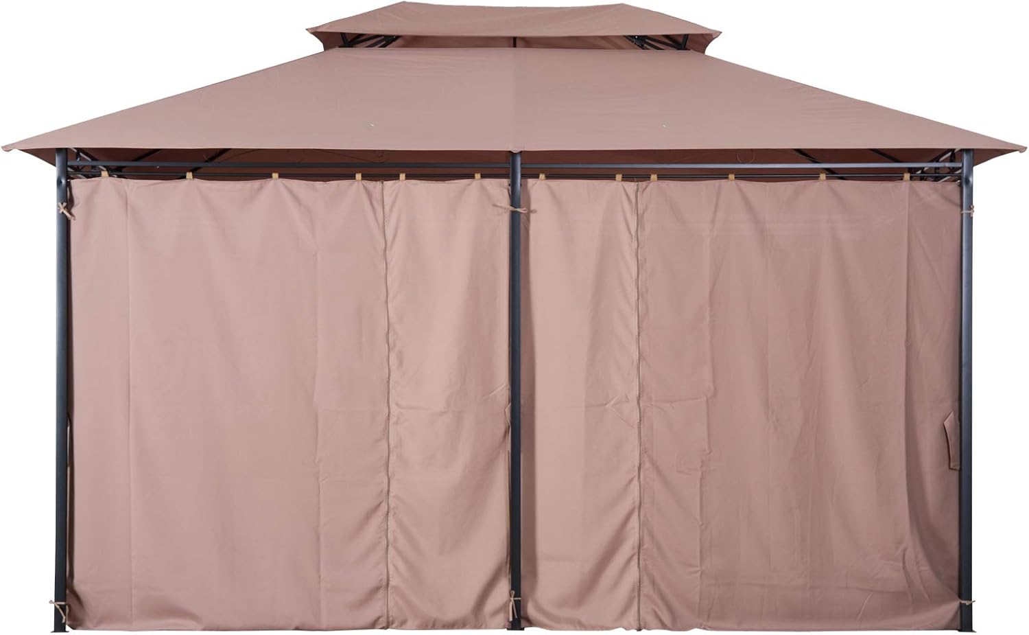 Outsunny Pavillon 3x4m Gartenpavillon mit 6 Seitenteilen Partyzelt Gartenzelt Festzelt mit Doppeldach Khaki