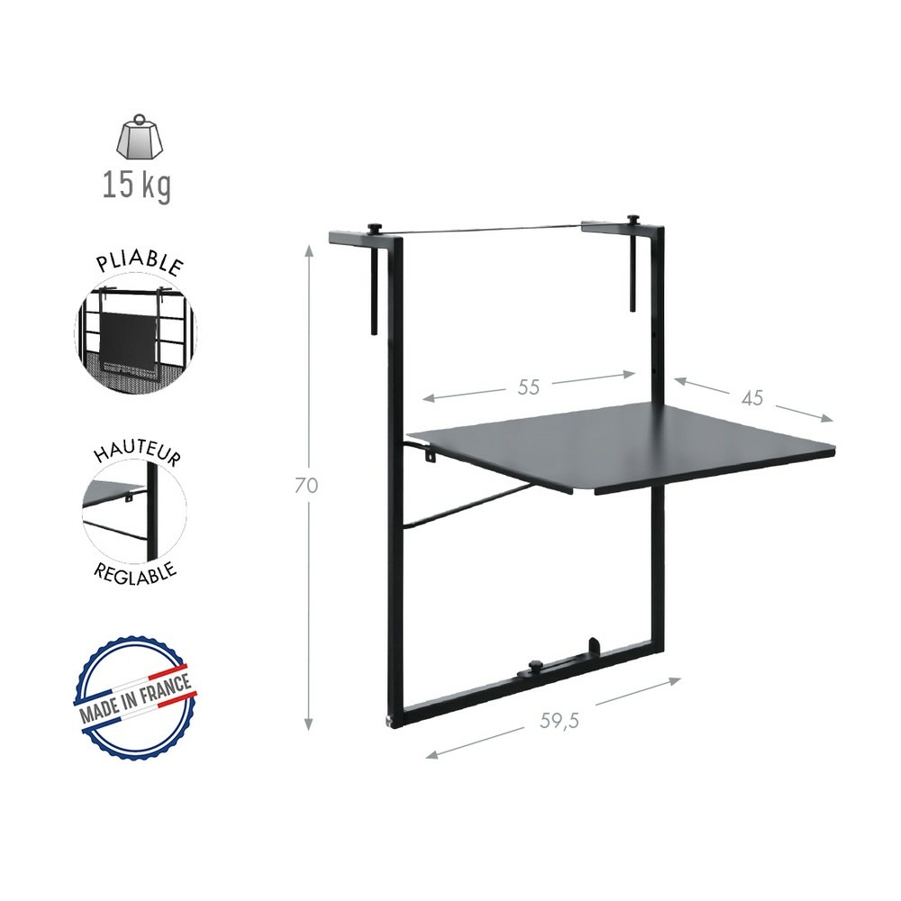 Table de balcon réglable soléa - 55x45 cm - anthracite
