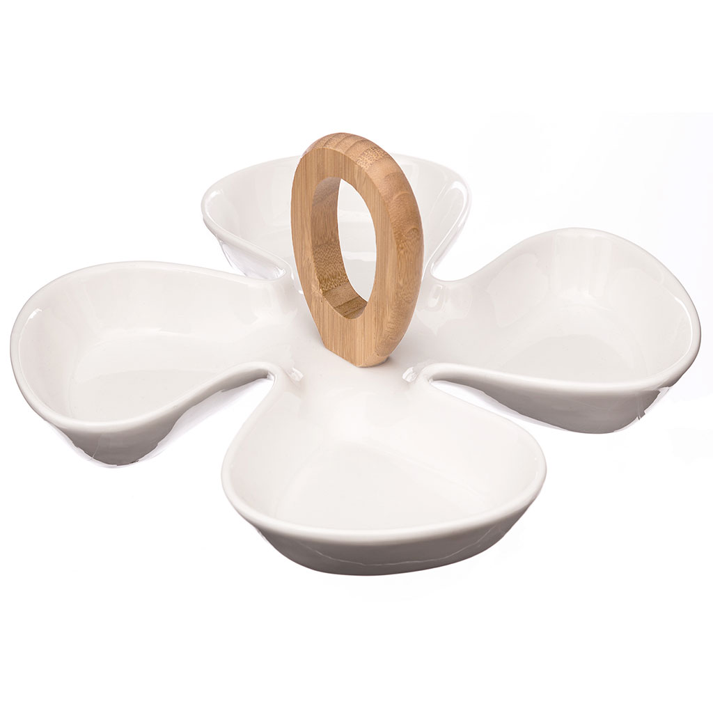 Plat de présentation bambou et porcelaine 28cm
