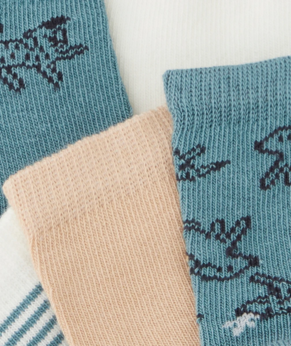 LOT DE 7 CHAUSSETTES BÉBÉ GARÇON BLEU ET BEIGE MOTIFS CHIENS