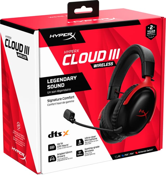 HyperX Cloud III Trådløse gaming høretelefoner (sort/rød)