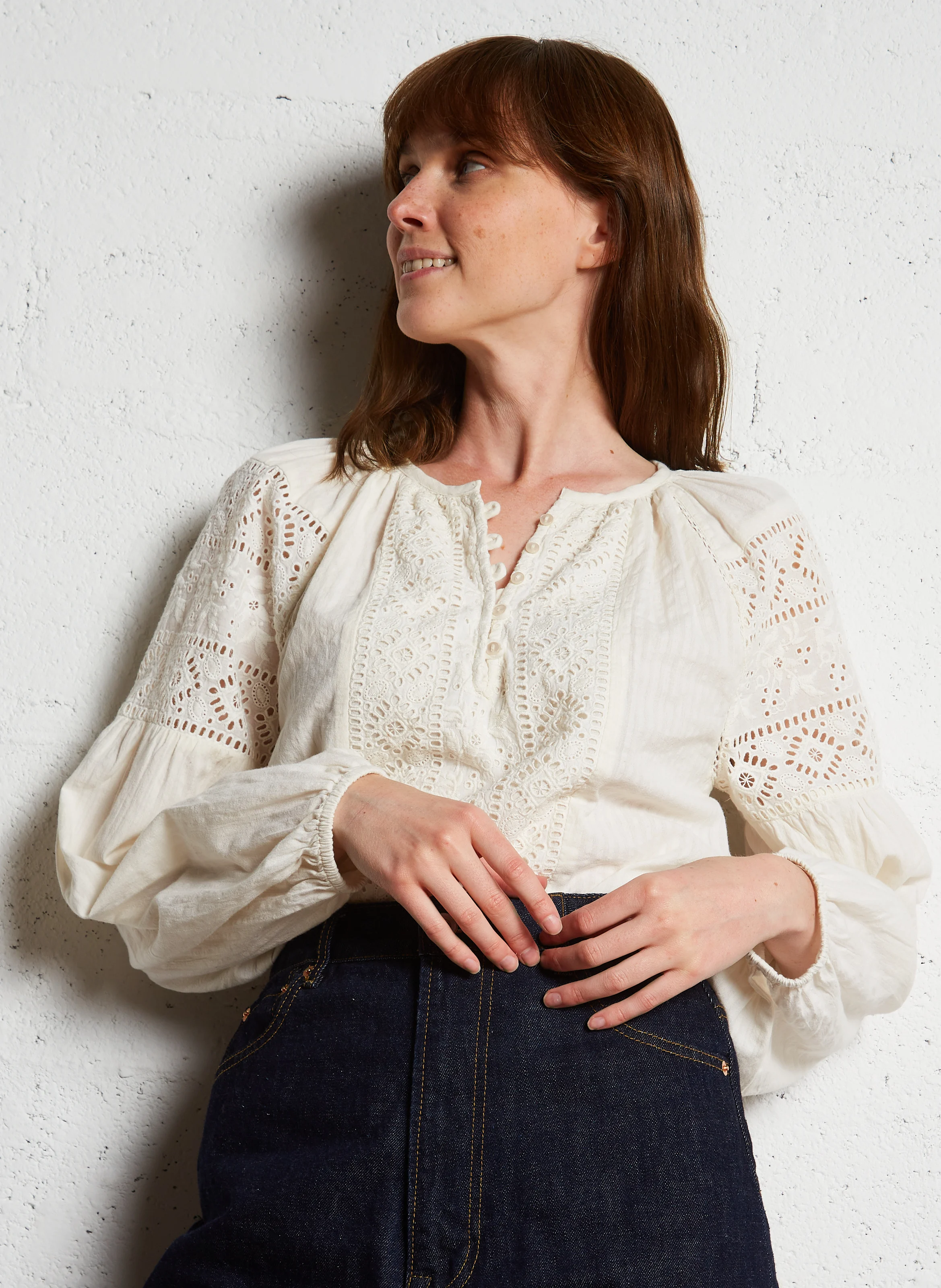 LA BRODERIE JOSEPHINE - Blouse col rond en coton | Blanc