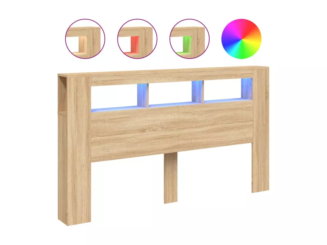 Tête de lit à LED chêne sonoma 180x18,5x103,5cm bois ingénierie