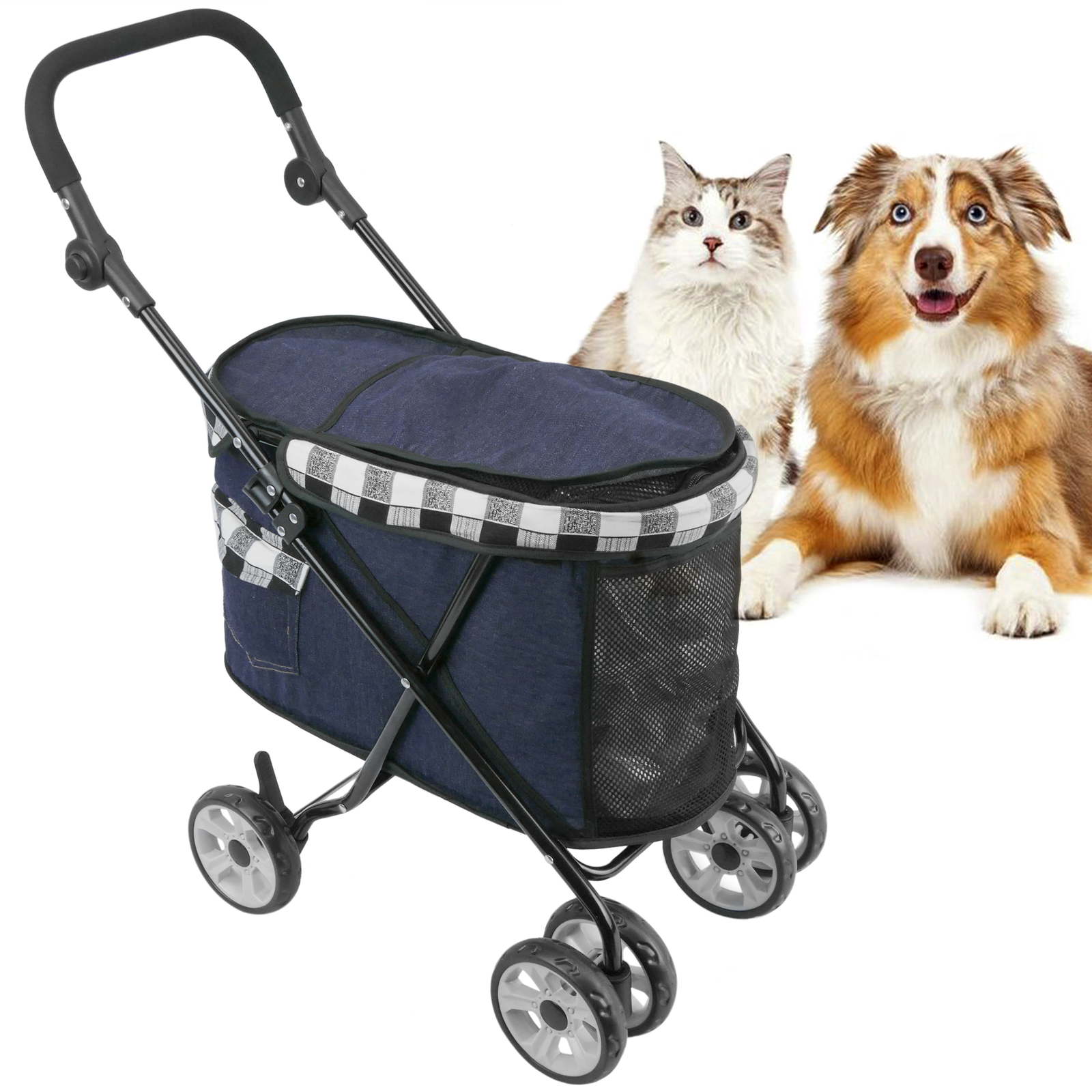 Carrinho infantil para transportar cães, gatos e outros animais de estimação. Cor branca.