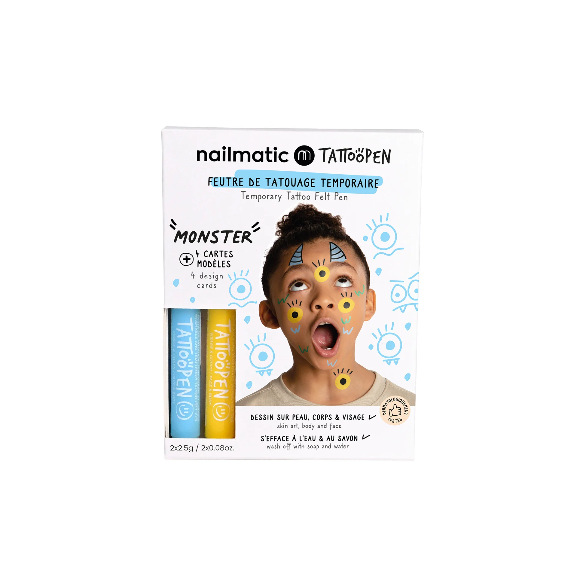 Set duo tattoopen Monster + 5 cartes |- Jaune/Bleu