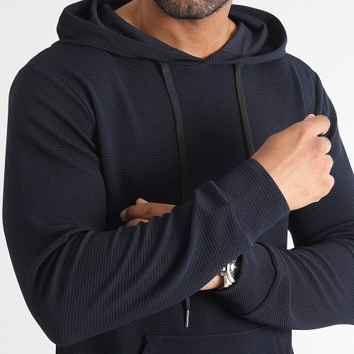 Sweat Capuche Texturé Waffle 0614 Bleu Marine