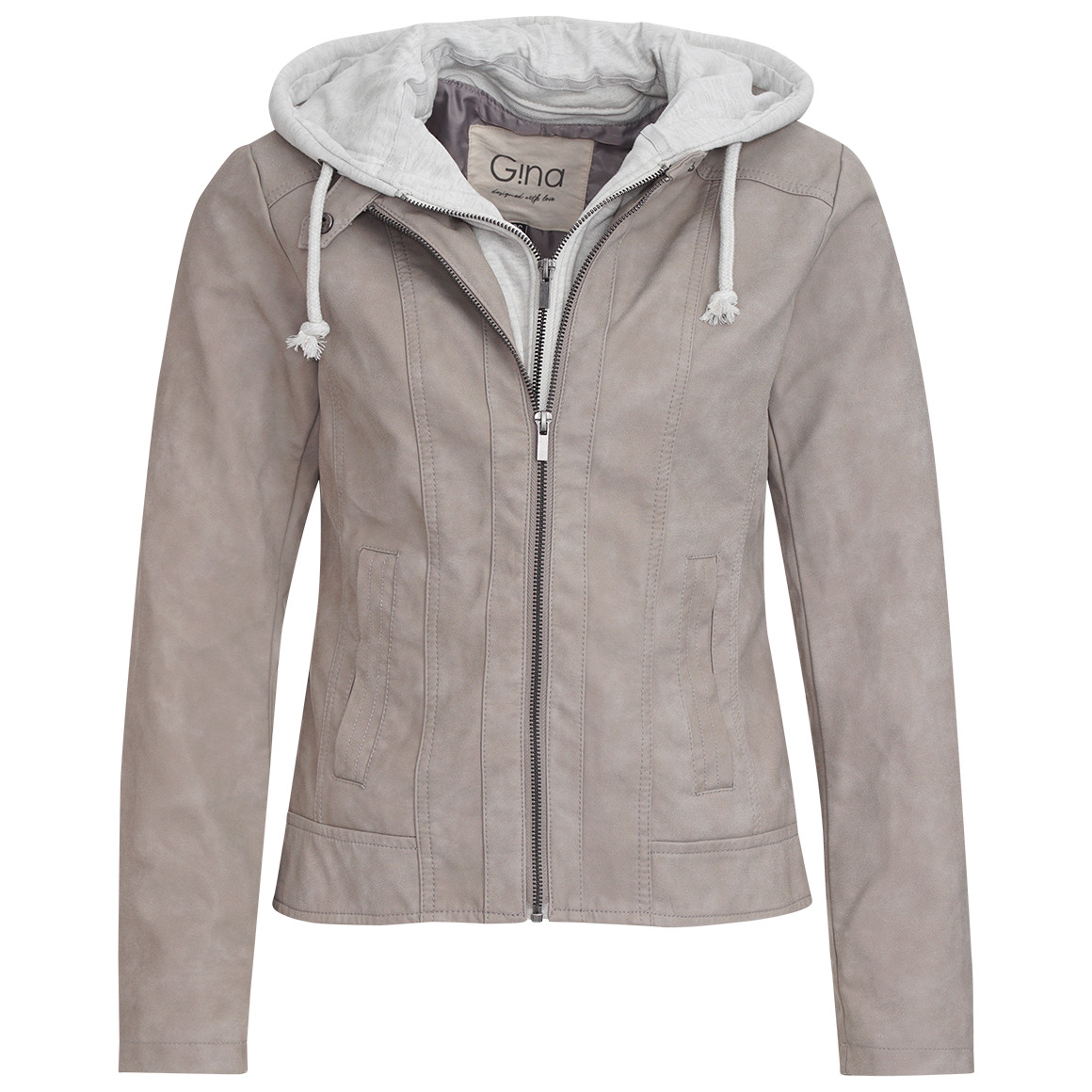 Gina Damen Lederimitatjacke mit Sweat-Einsatz grau