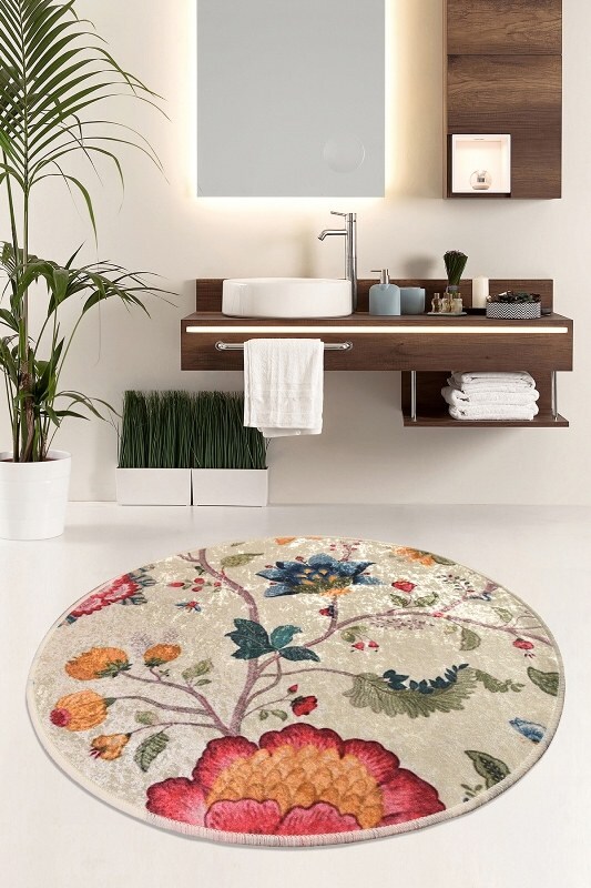 Homtex Plüschige runde Badematte mit Digitaldruck - 100 cm Durchmesser