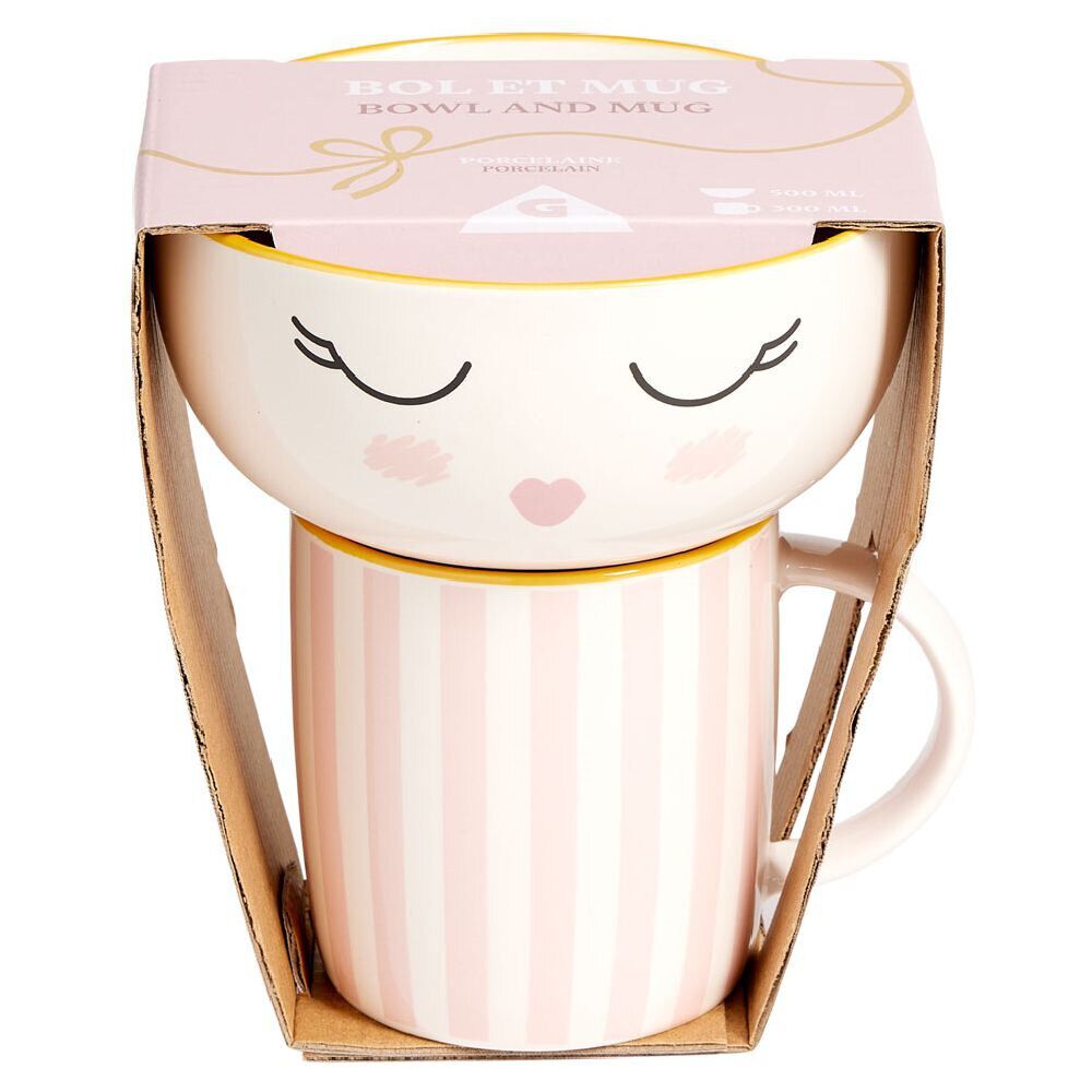 Coffret bol et mug en porcelaine sleepy rose