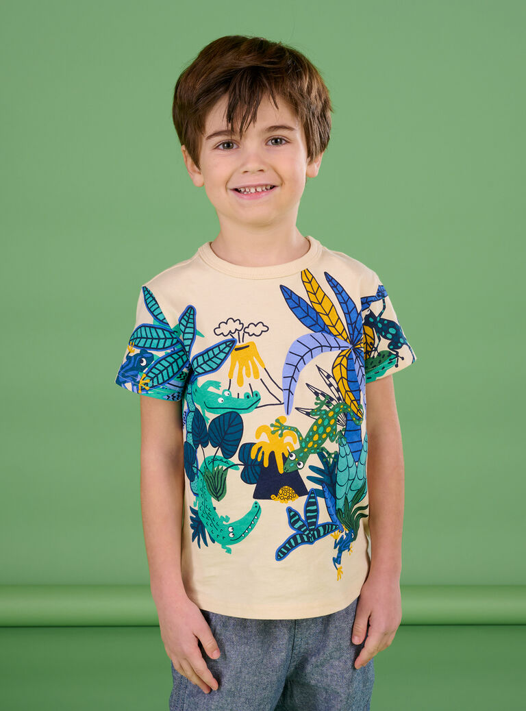 T-shirt crème à motifs jungle