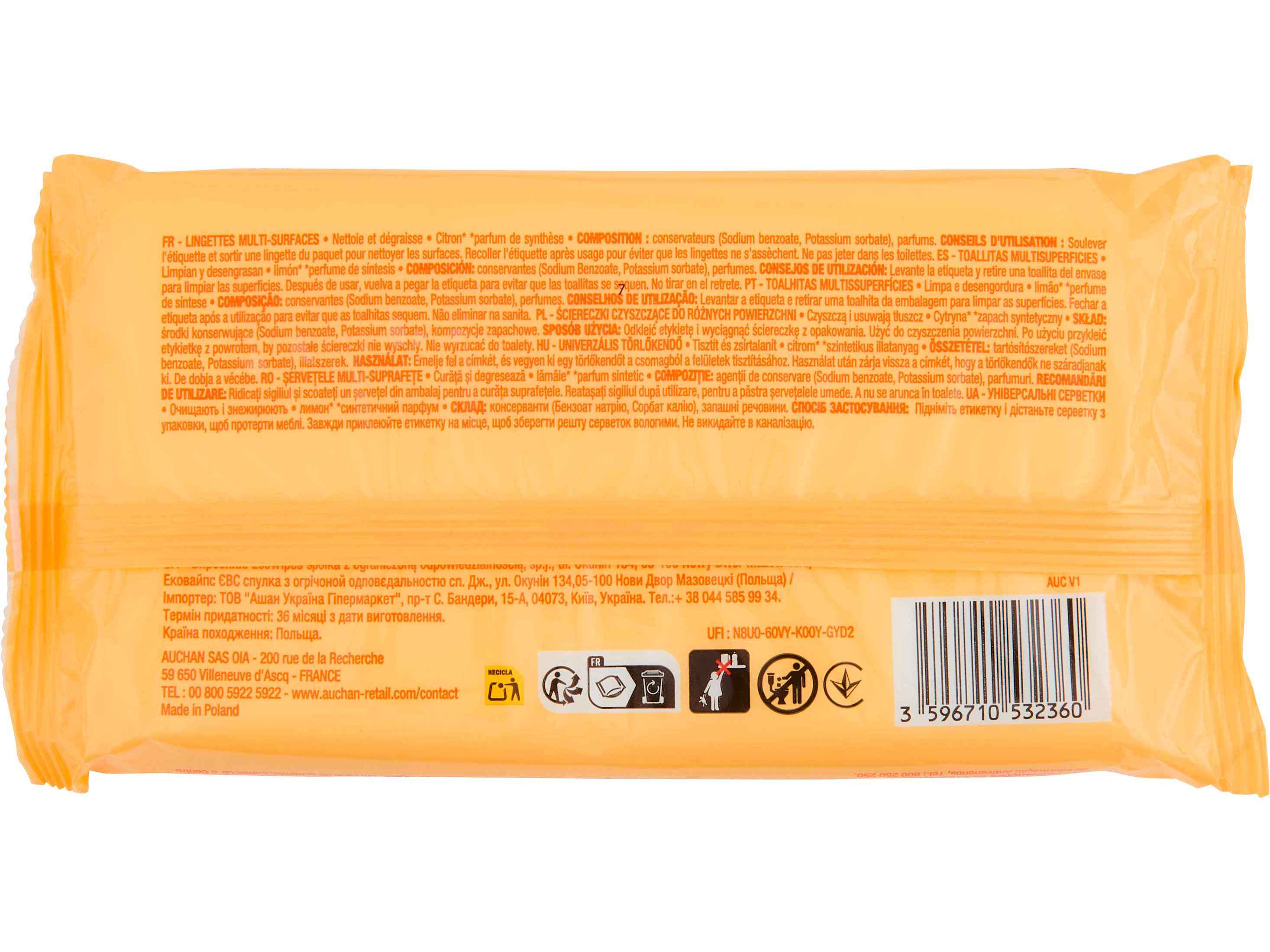 TOALHITAS AUCHAN MULTISSUPERFÍCIE LIMÃO