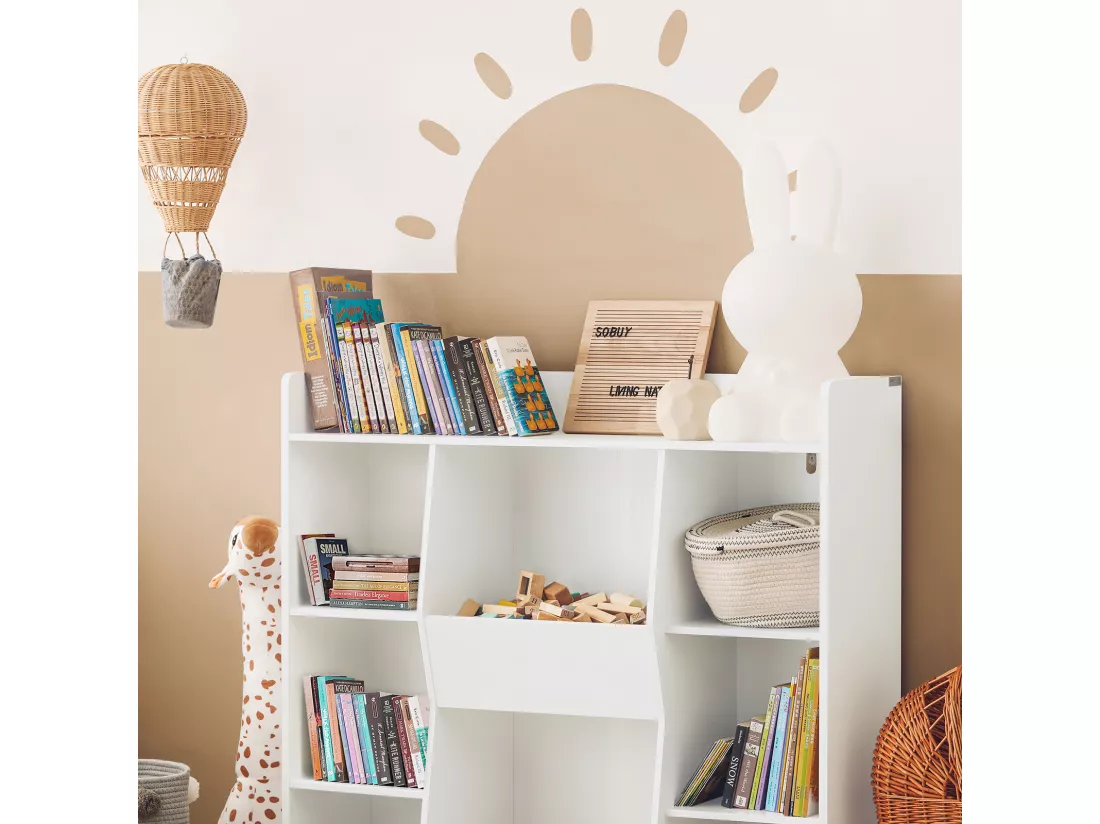 Bibliothèque pour Enfant Rangement pour Livres et Jouets avec 8 Compartiments, KMB55-W