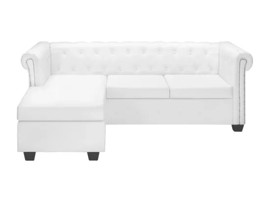 Canapé Chesterfield en forme de L cuir synthétique blanc