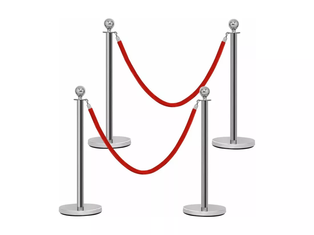 Poteaux de Guidage Barrières de Sécurité Système de Guidage Corde de Guidage pour les Personnes Corde Velours 1, 5m Rouge