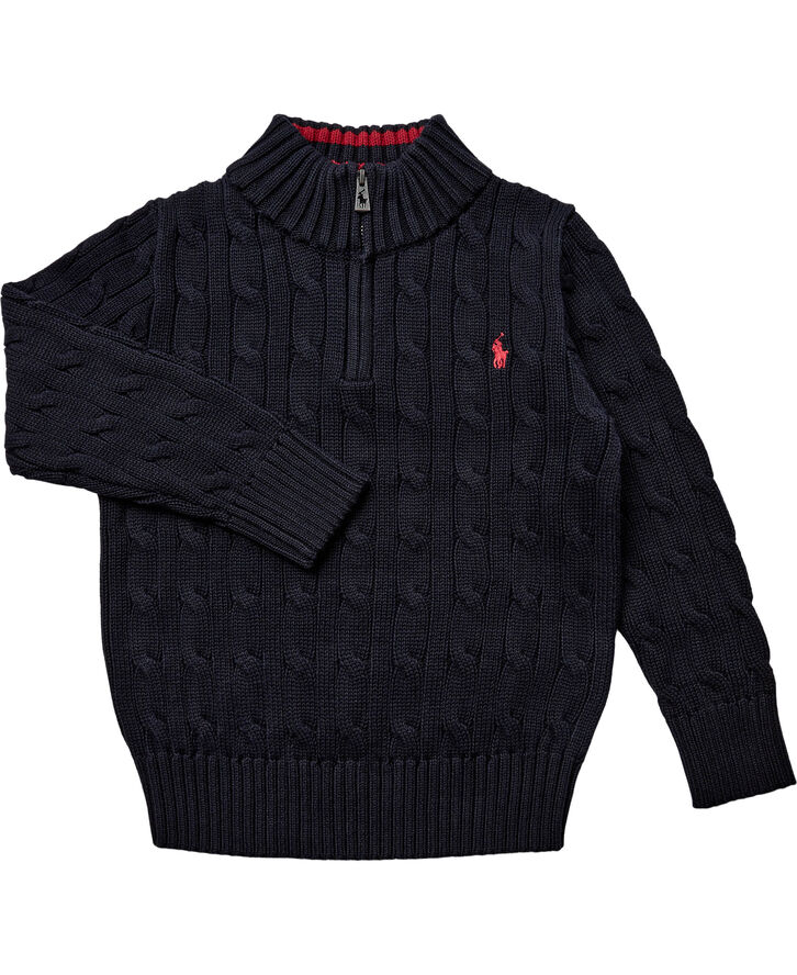 Polo Ralph Lauren Cable-Knit Cotton Quarter-Zip Sweater Navy