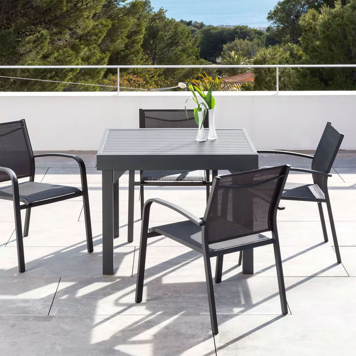 Table de jardin extensible en aluminium 8 places (90/180 x 90 cm) Murano Gris anthracite