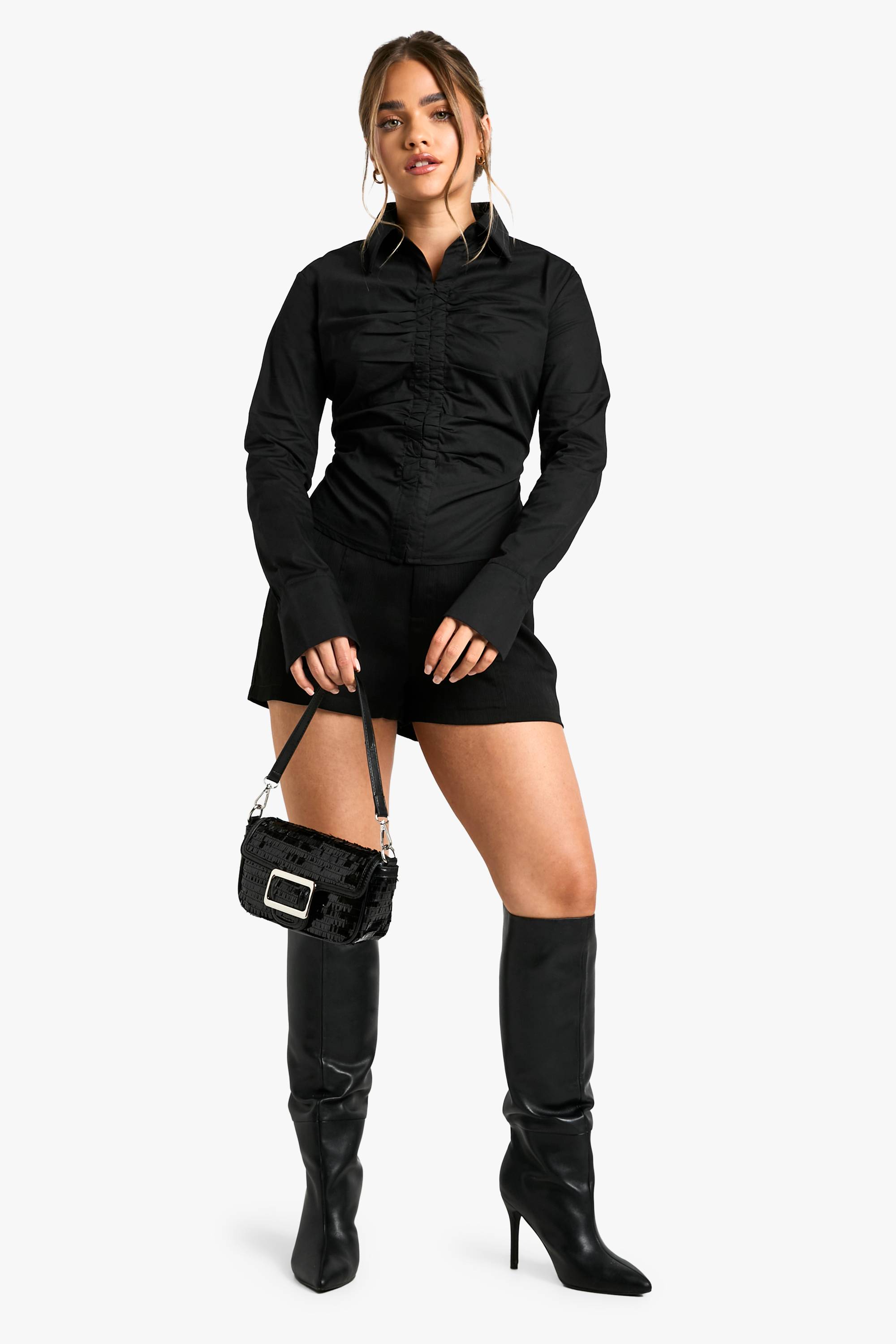 boohoo Petite Chemise Froncée Ajustée