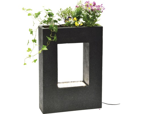 Design tuinfontein met plantenbak, 54,5 x 19 x 76 cm, kunststeen grijs, inclusief slang en pomp.