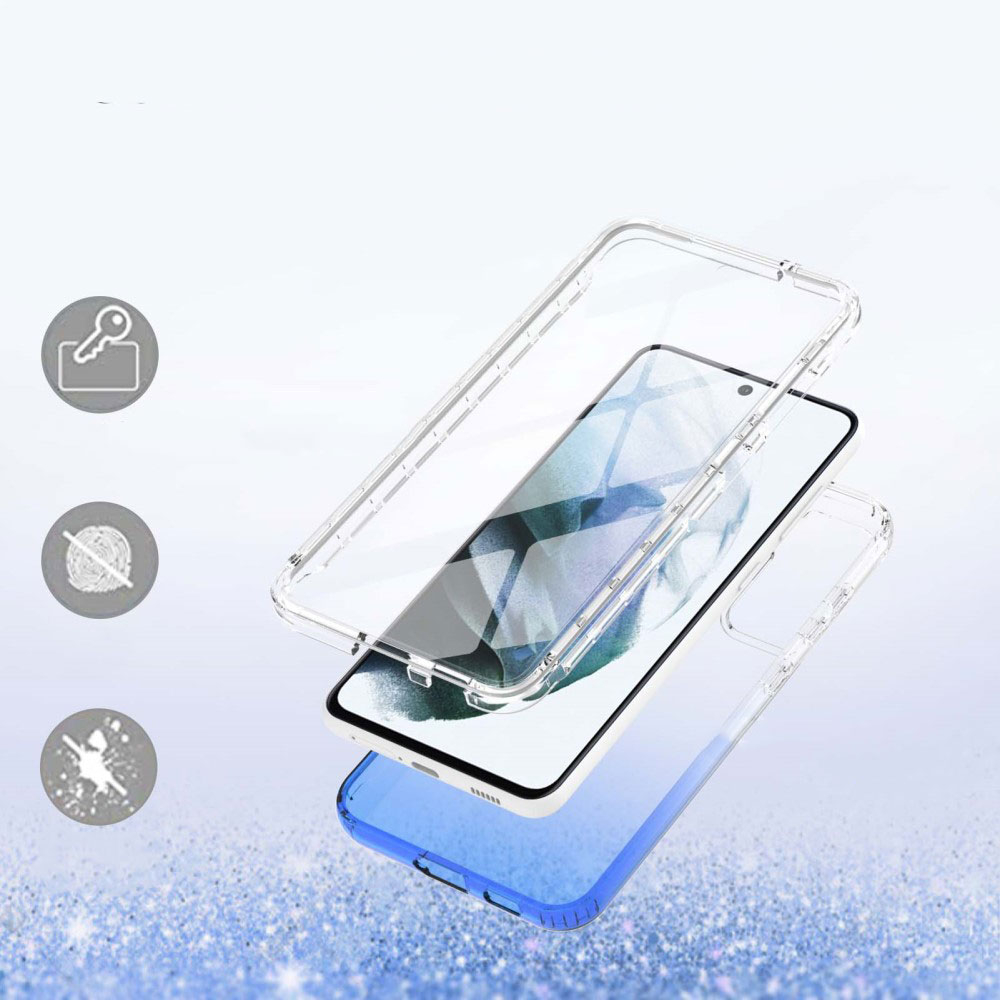 (2-tlg.) Samsung Galaxy S21 FE 5G Hybrid TPU Hülle mit Farbverlauf - Blau / Transparent