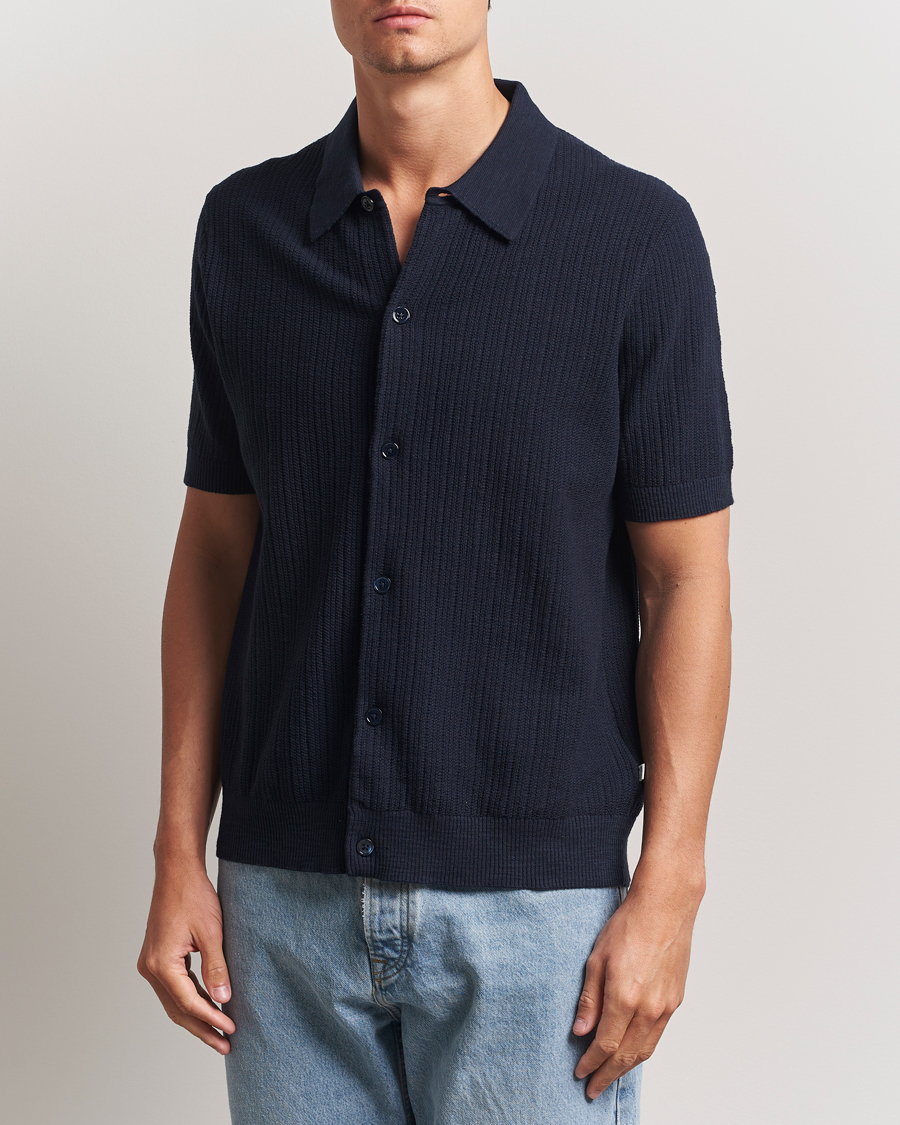 NN07 Nolan Knitted Short Sleeve Shirt Navy Blue