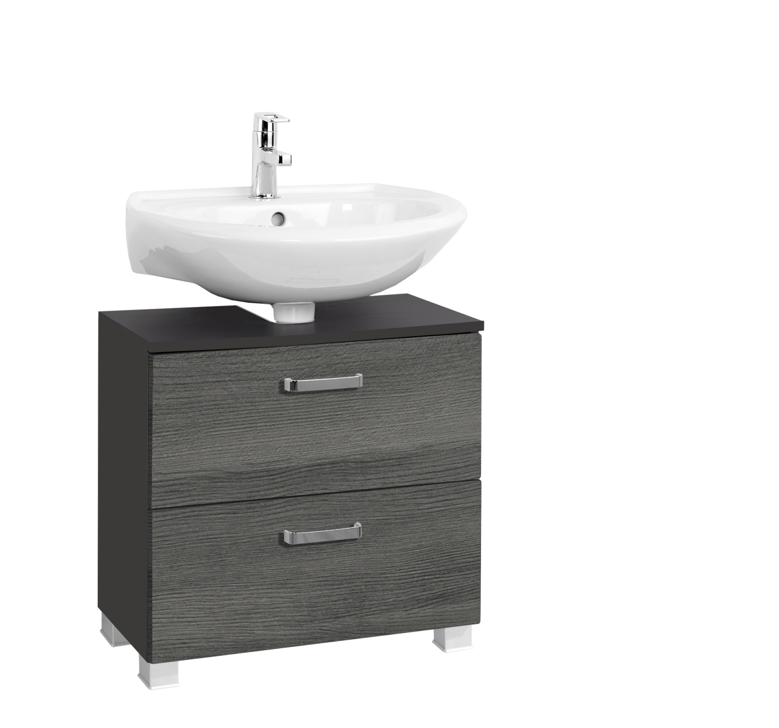 Waschbeckenunterschrank BOLOGNA - grafitgrau-Eiche rauchsilber - 60 cm