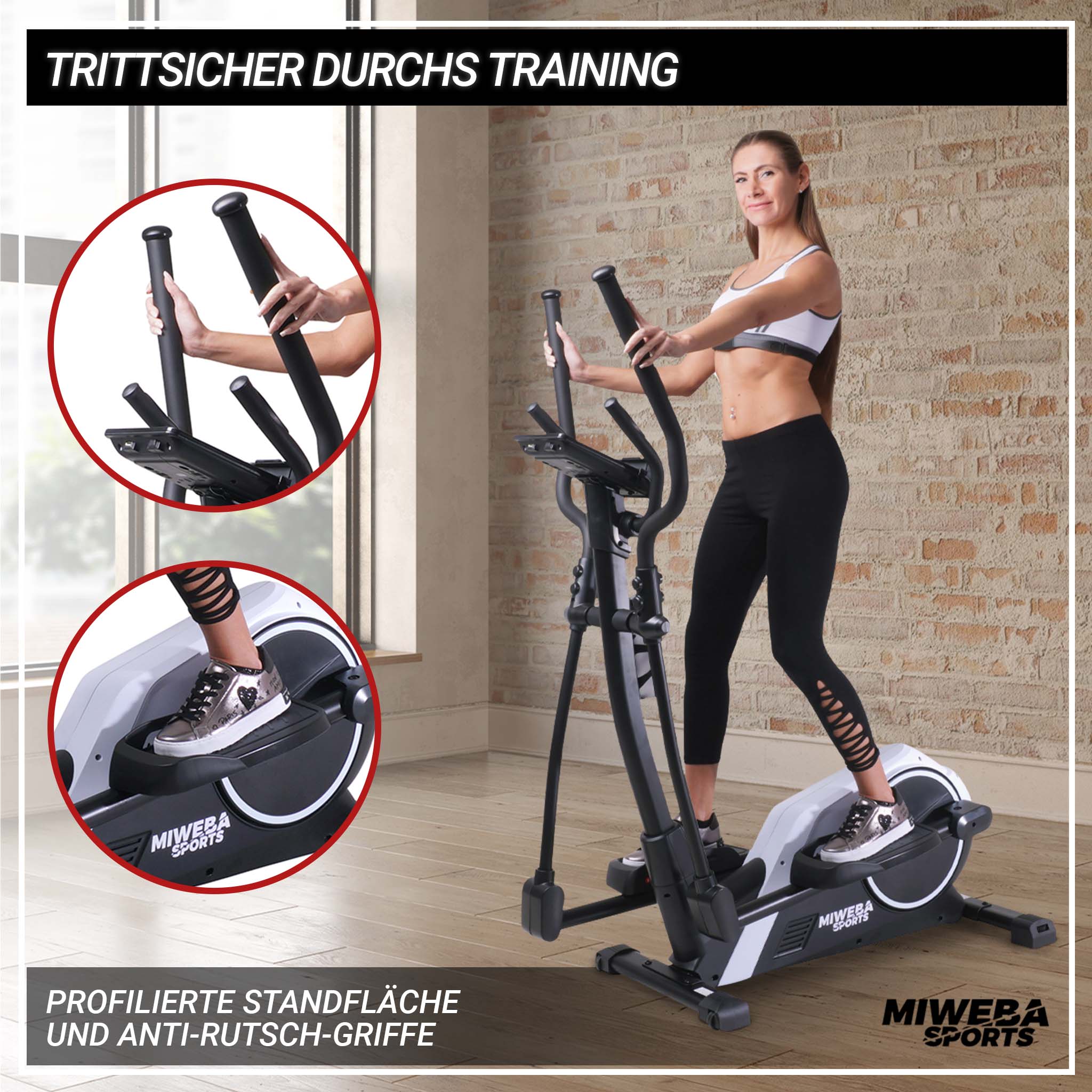 Miweba Sports Crosstrainer MC300, 21 kg Schwungmasse, verstellbar, Pulsgurt, mit App, Magnetbremse (Weiß/Schwarz)