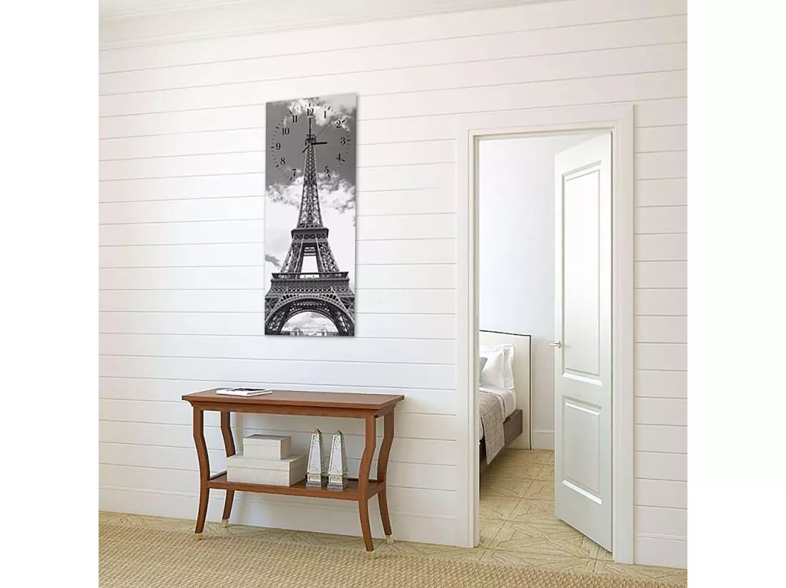 Horloge Murale Design Tour Eiffel en Monochrome - 40 x 118 cm