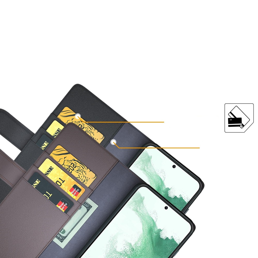 Samsung Galaxy S23 5G Echtleder Tasche Flip Cover mit Kartenfächer - Schwarz
