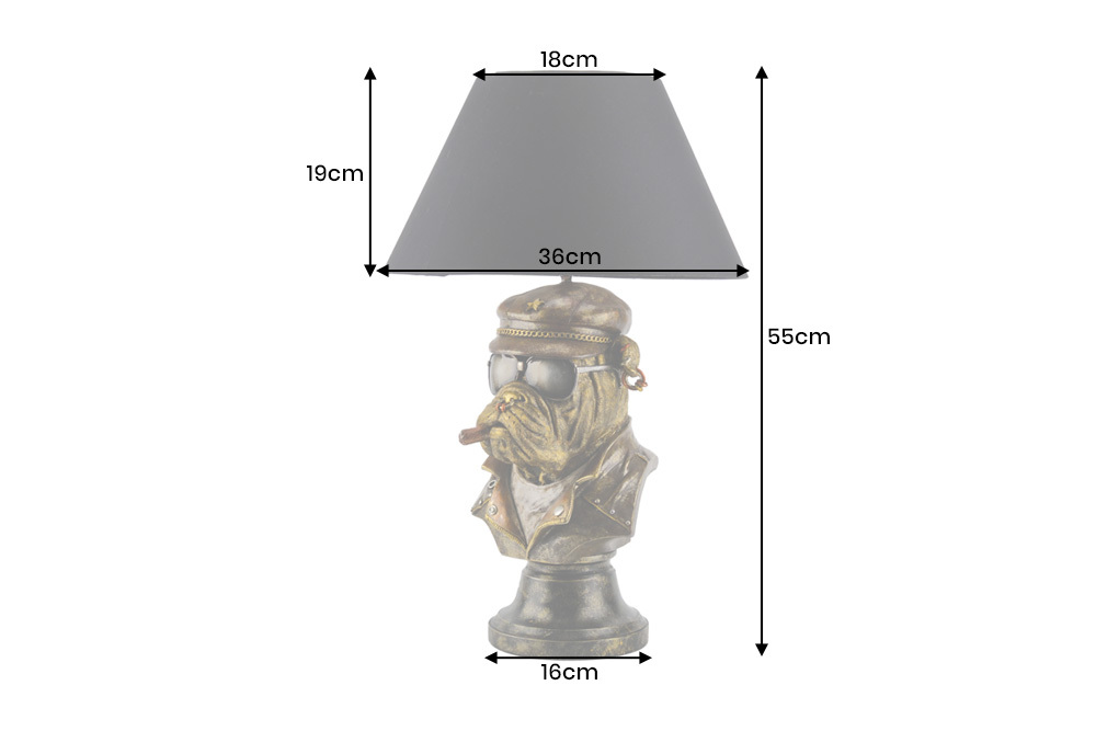 Handgefertigte Tischlampe BULLDOG 55cm bronze schwarz Stoffschirm Hunde-Skulptur
