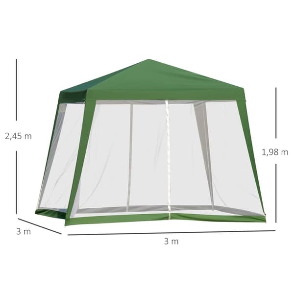 Hagepaviljong paviljong telt partytelt værbestandig telt med myggnett metall + polyester grønn 3 x 3 m