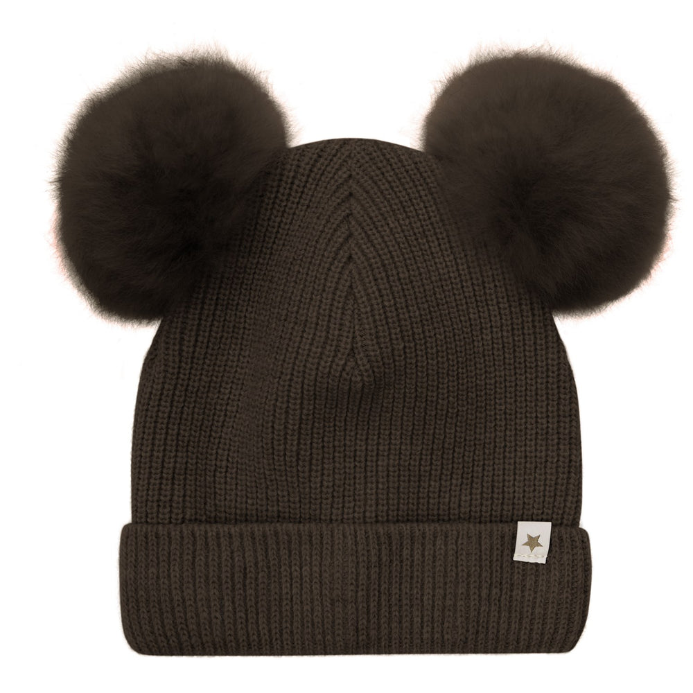 Køb Huttelihut Dark Brown Melange Hue Strik Alpaca Pompoms