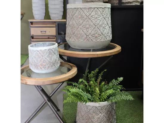3 Cache-pots grandes tailles plante extérieur béton gris 21-31-40cm