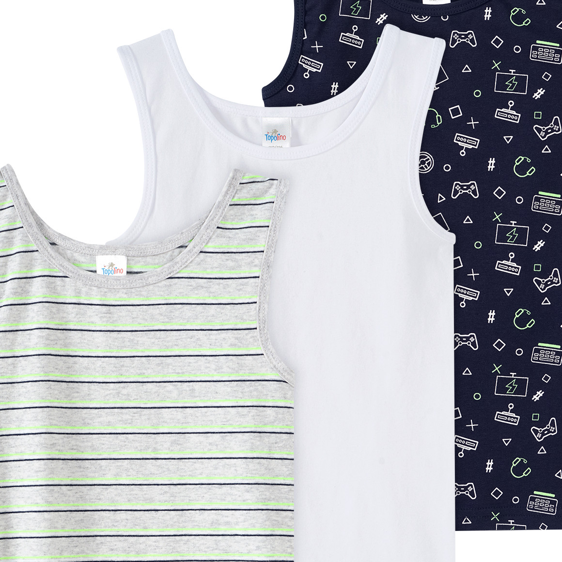 Topolino 3 Jungen Unterhemden mit Gaming-Motiven dunkelblau / weiss / grau