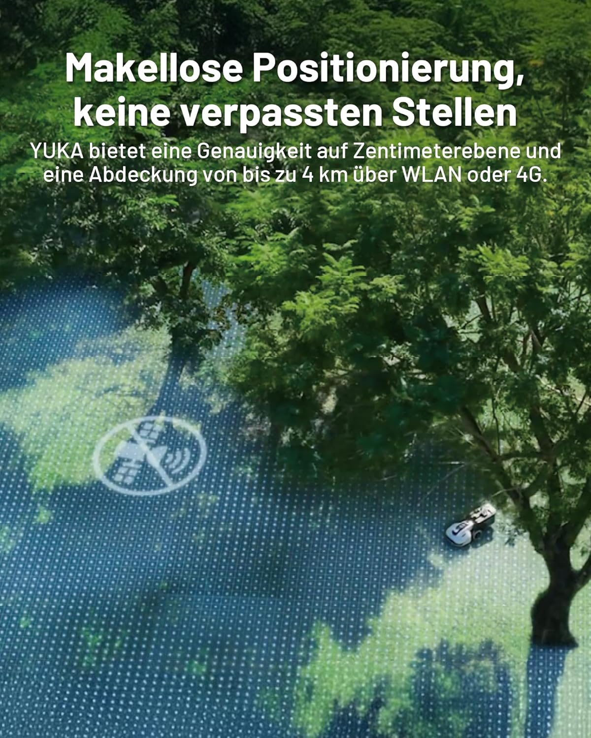 MAMMOTION YUKA 3000 Mähroboter ohne Begrenzungskabel, NetRTK+Vision, Keine RTK-Antenne erforderlich, Rasenmähroboter, Auto-Kartierung, Max. 3600m², Empf. 3000m², mit 4G-Modul, 50% Steigung