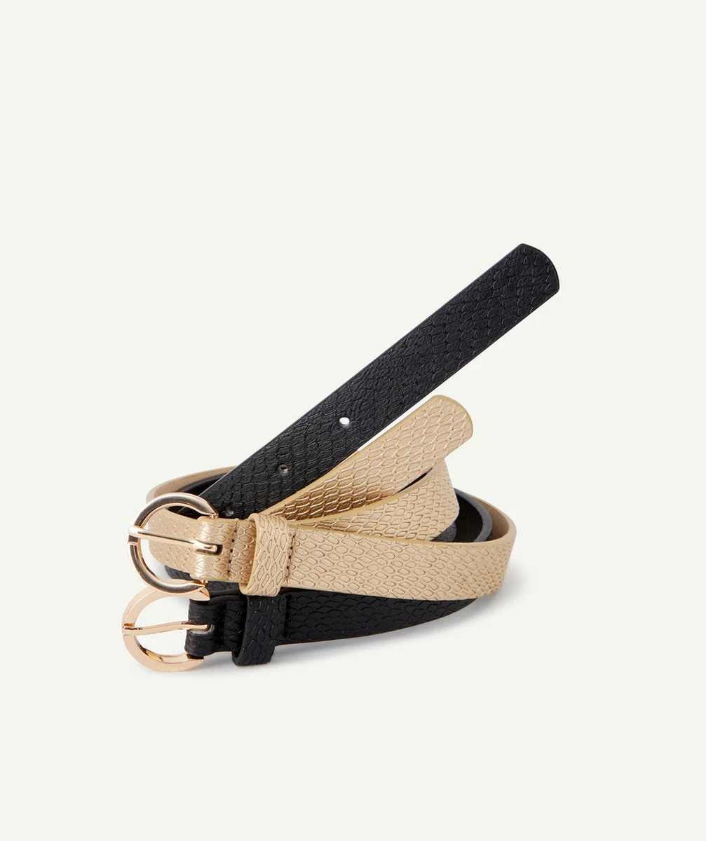 LOT DE 2 CEINTURES FILLE NOIR ET COULEUR DORÉE AVEC IMPRIMÉ EN RELIEF