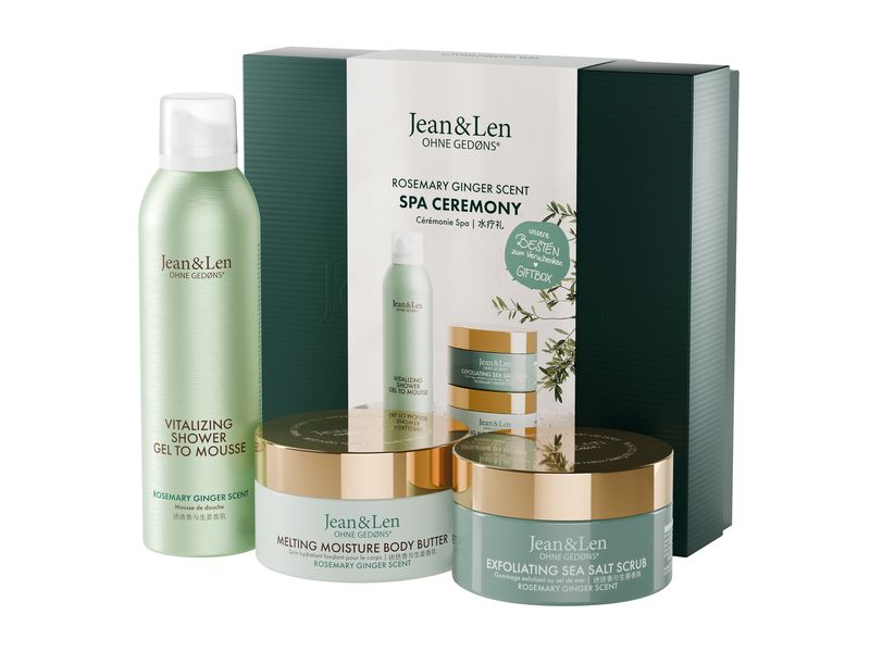 Jean & Len Geschenkset Spa Ceremony Rosemary and Ginger Set Natürliches Pflegeset, eine aufeinander abgestimmte Zeremonie für den Körper