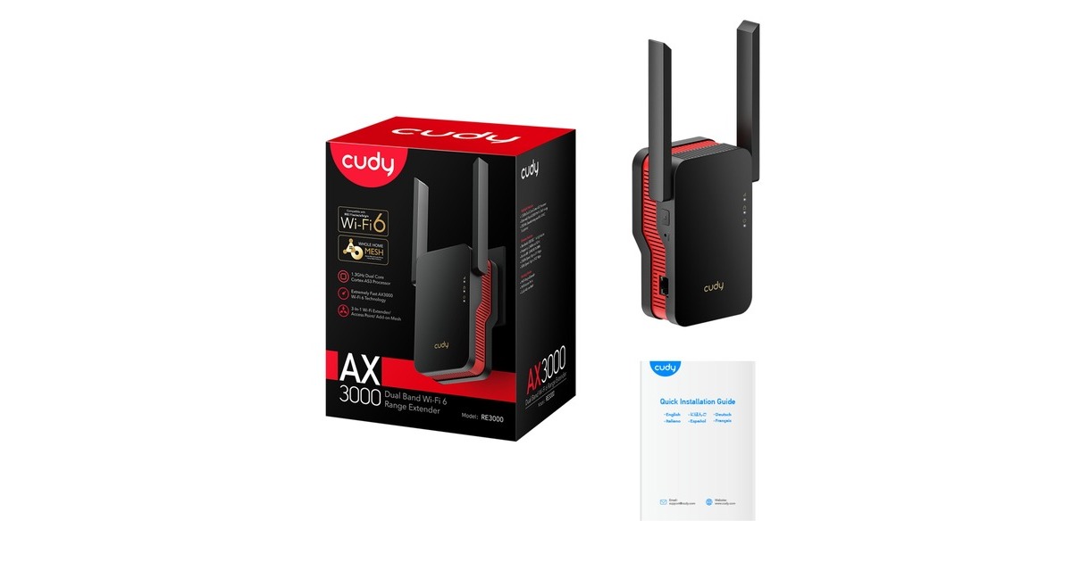 CudyAX3000 Mesh Wi-Fi 6 Range Extender repeater  (Zwart)