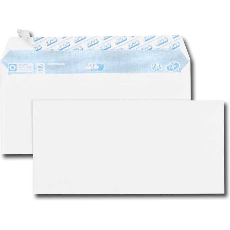 Enveloppe blanche 110 x 220 mm GPV 80 g sans fenêtre - Boîte de 500