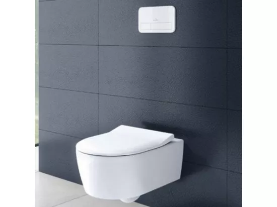 Pack WC suspendu sans bride VILLEROY ET BOCH Avento + Bâti support ViConnect Pro + abattant frein de chute + plaque noir mat